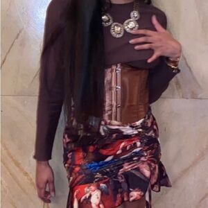 Chic Brown Corset with Artistic Skirt